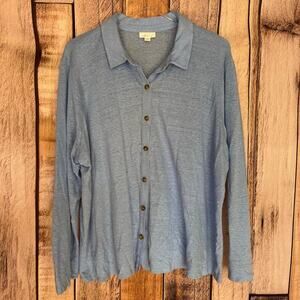 J. Jill Shirt Love Linen Button Down Relaxed Fit Coastal Blue Basic Plus Size 2X
